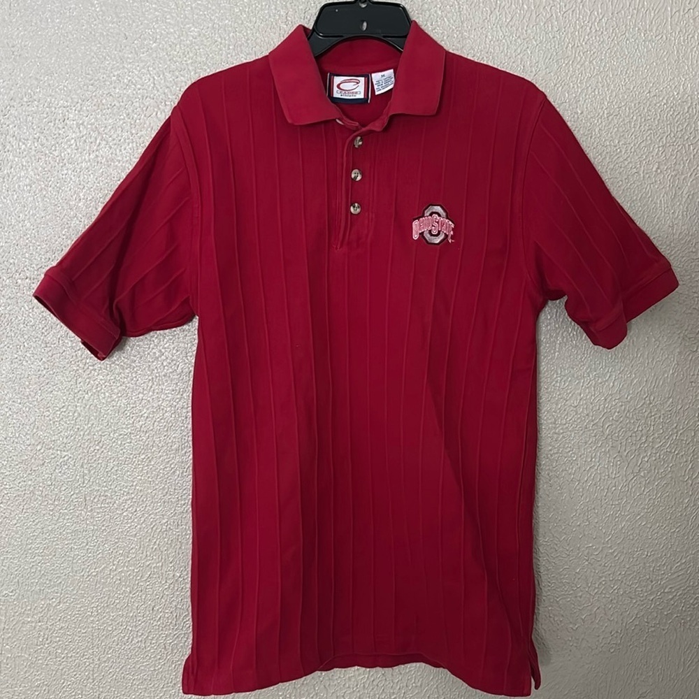 Mens Vintage OSU Ohio State University Cotton Polo Shirt, Red, Medium